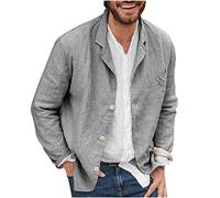 IXII Giacche Leggere Estive da Uomo Capispalla in Cotone E Lino dal Taglio Ampio Elegante Blazer Casual A Tre Bottoni Cappotti Sportivi Primaverili A Tinta Unita-Grey||S