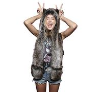 Ixkbiced 3 in 1 Women Men Fluffy Plush Animal Wolf Leopard Hood Scarf Hat with Paws Mittens Gloves Thicken Winter Warm Earflap Bomber cap