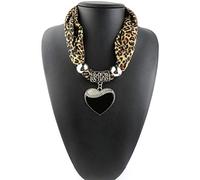 Ixkbiced Sciarpa da Donna in Stile Etnico Collana con Ciondolo a Cuore Ciondolo con Gioielli in Pietra Naturale Sciarpa con Motivo Leopardato