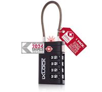 iXLOCK Lucchetto TSA 008 con Cavo, Lucchetto Valigia Aereo 4 Cifre Nero 1Pz