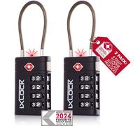 iXLOCK Lucchetto TSA 008 con Cavo, Lucchetto Valigia Aereo 4 Cifre Nero 2Pz