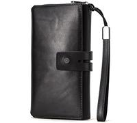 IXMLDAXD 18 scomparti for carte, 5 tasche for ricevute, 2 for cellulare, 3 portafoto e 1 tasca for monete, pochette a tre ante(Black)