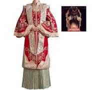 IXMLDAXD Abiti da Cerimonia Cinesi, Abito da Sposa Cinese Rosso Splendidi Top Ricamati e Gonna a Pieghe Abito Qipao Occasioni Come Il Matrimonio(Style2,5XL)