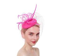 IXMLDAXD Cappello da cocktail, Copricapo da donna con velo a rete, forcine for capelli, for feste e cocktail, tinta unita(Purple Red)