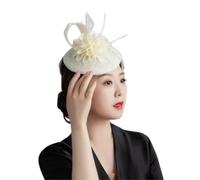 IXMLDAXD Cappello da cocktail, Forcine for capelli da sposa, donna, con piume, for chiesa, cocktail, tè e festa(Milky White)