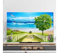 IXMLDAXD copertina televisiva, Stampa a prova di polvere con motivo spiaggia sul mare for schermo curvo da tavolo montato a parete(B,55in(130x80cm))