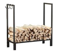 IXMLDAXD Les allumettes, Grande Portalegna da ardere for Esterni/Patio/Terrazza/Giardino, Alto 75 cm Supporto for Legna da ardere in Metallo Resistente con 3 Ganci, Nero