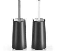 IXO Scopino e supporto, confezione da 2 scopini per WC con manico lungo in acciaio inossidabile 304, scopino per WC per bagno, ergonomico, elegante, durevole (nero)