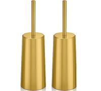 IXO Scopino per WC e supporto, confezione da 2 scopini per WC in acciaio inox, per bagno, WC, ergonomico, elegante, durevole (oro)