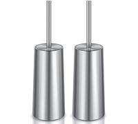 IXO Scopino per WC e supporto, confezione da 2 scopino per WC in acciaio inossidabile 304 con manico lungo, scopino per WC per bagno, ergonomico, elegante, durevole (argento)