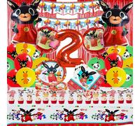 IXOKEV Bunny Decorazione per Feste, Stoviglie per Feste di Compleanno 2, Set Bing Compleanno 2, Piatti C-ompleanno,Compleanno Stoviglie da Tavola Piatti Tovaglioli