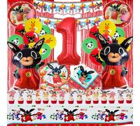 IXOKEV Set Bing C-ompleanno-1, Stoviglie per Feste di C-ompleanno, Bunny Decorazione per Feste, Bing Palloncini, Piatti Compleanno,Compleanno Stoviglie da Tavola Piatti Tovaglioli