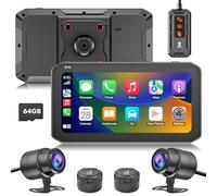 IXROAD Dash Cam Moto con CarPlay e Android Auto, 2K Telecamera Moto Anteriore e Posteriore, Schermo Tattile da 6,25" con TPMS, Telecomando, Scheda TF da 64 GB, Navigatore GPS
