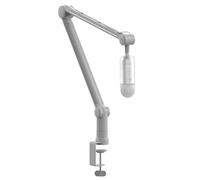 IXTECH Braccio a braccio regolabile con microfono girevole a 360°, robusto in acciaio inox, supporto da tavolo pieghevole a forbice per studio radio, podcast, giochi (argento opaco)