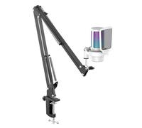 IXTECH Microfono da gioco per PC con braccio a braccio, microfono a condensatore per podcast con filtro pop, pulsante di disattivazione rapida, manopola di guadagno, braccio microfono e microfono per