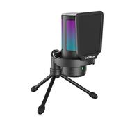 IXTECH Microfono da gioco USB per PC, microfono a condensatore RGB con supporto per treppiede, filtro pop, pulsante di rotazione del guadagno e disattivazione rapida, microfono per computer con