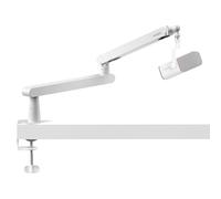 IXTECH Supporto per microfono bianco a basso profilo, regolabile, con gestione dei cavi integrata, braccio girevole a 360°.