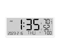 IXTIX Orologio da parete digitale 34 * 15 * 3 cm sveglia digitale con ora/data/umidità/giorno settimana/temperatura/24-12 H/2 Impostazioni di allarme indipendenti per camera da letto ufficio classe