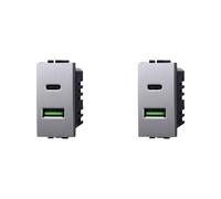 IXTRIMA Modulo Presa Caricatore doppio USB 2 Porte, 3.1A USB-c + U SB A, Colore GRIGIO Compatibile Con Bticino Living Light/INTERNATIONAL 2PZ