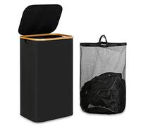 Iyalezirk 1 pz 110L Cesto portabiancheria pieghevole cestino organizer con maniglia e coperchio con borsa interna rimovibile per vestiti, nero