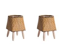 Iyalezirk 2 x vasi da fiori intrecciati in rattan imitazione vintage, cesto portaoggetti fatto a mano, con gambe in legno, supporto per vaso, C