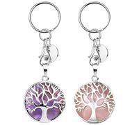 iYInJuan 2pcs naturale Gemstone portachiavi, albero della vita litoterapia Reiki portafortuna, ciondolo tascabile ametista, decorazione salute