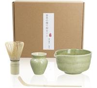 iYInJuan Set Matcha, ciotola in ceramica con beccuccio, regalo per gli amanti del Matcha, set tradizionale generico per la cerimonia del tè Matcha, set con frusta per tè Matcha, 4 pezzi, verde