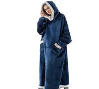 iyoimono Felpa con cappuccio per uomo e donna, in flanella, in pile, oversize, morbida, coperta per TV Sherpa, con maniche, con cappuccio, per tutto il corpo, blu navy, XX-Large