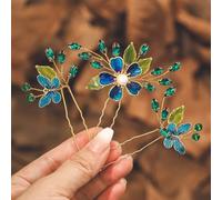 IYOU Barocco Matrimonio Forcine per Capelli Fiore Verde Sposa Capelli Pezzo Farfalla Foglie Ospite Prom Damigella D'onore Accessori per Capelli per Donne (Confezione da 3)