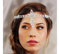 IYOU Boho Strass Fascia Argento Cristallo Testa Catena Vintage Copricapo da Sposa Gioielli per Donne Gatsby Partito