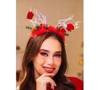 IYOU Cerchietto Luminosa Natale Copricapo Rosso Renna Corna Capelli Fasce Fiore Fascia Natale Costume Accessori per capelli per Donne e Ragazze