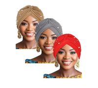 IYOU Copricapo africano a turbante grigio con strass Fasce per capelli con perline Turbanti pre-annodati Fascia per capelli da donna (confezione da 3)