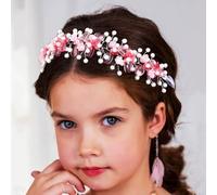 IYOU Elegante Sposa Fascia per Capelli Floreale Rosso Matrimonio Copricapo Perle Comunione Accessori Capelli per Bambina di Fiore