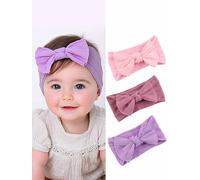 IYOU Fascia Capelli Nylon Neonati Fasce Viola Cerchietti Elastiche Accessori Capelli Fiocco per Neonate e Bambine (3 Pezzi)