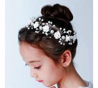 IYOU Fascia per capelli con fiore bianco Diadema di perle Accessori per capelli prima comunione Copricapo da sposa con perle per ragazze e damigella d'onore