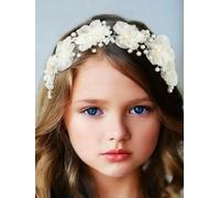 IYOU Fascia per Capelli da Sposa per Ragazza Fiore Copricapo Floreale Avorio Pezzo per Capelli Principessa Perle Accessori per Capelli per Comunione Bambina