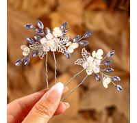 IYOU Fiore Matrimonio Fermagli per Capelli Viola Cristallo Nuziale Pezzo Capelli Foglie Prom Damigella D'onore Accessori per Capelli per Donne e Ragazze (Confezione da 2)