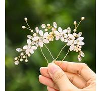 IYOU Forcine per capelli a forma di fiore da sposa con strass argentati accessori per capelli per donne e ragazze (confezione da 2) (oro)