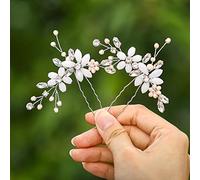 IYOU Forcine per capelli a forma di fiore da sposa con strass argentati accessori per capelli per donne e ragazze (confezione da 2) (argento)