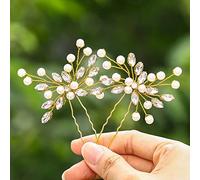 IYOU Forcine per capelli da sposa con cristalli color argento con strass scintillanti accessori da sposa per donne e ragazze (confezione da 2) (oro)