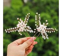 IYOU Forcine per capelli da sposa con fiore di cristallo, oro rosa, accessorio per capelli per la comunione e la damigella d'onore (confezione da 2)