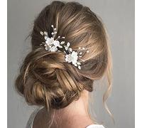 IYOU Nuziale Nozze Forcine per Capelli D'argento Scintillante Cristallo Perla Tornante Sposa Fiore Pezzo di Capelli Accessori per Donne e Ragazze (2 Pezzi)