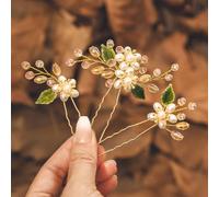 IYOU Perla Matrimonio Forcine per Capelli Oro Fiore Nuziale Capelli Accessori Foglia Perline Ospite Damigella Testa Pezzo per Donne (Confezione da 3)