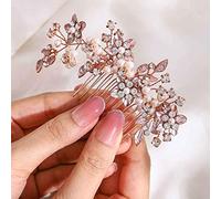 IYOU Pettine per capelli da sposa con fiore argentato con strass accessorio per capelli da sposa per donne e ragazze (oro rosa)