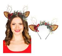 IYOU Renna Corna Natale Fasce di capelli Corna Cervo Fiore Rosso Foglia Bacche Caro Orecchio Natalizi Accessori per capelli per Festa Halloween Cosplay