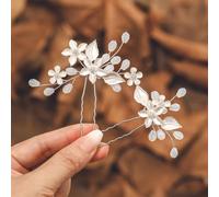 IYOU Sposa Matrimonio Forcine per capelli Fiore Opale Argento Accessori per capelli Foglie Comunione Damigella D'onore Pezzo per capelli per Donne e Ragazze (Confezione da 2)