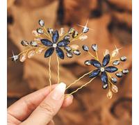 IYOU Strass Matrimonio Pezzi per Capelli Blu Marina Fiore Fermagli per Capelli Cristallo Barocco Damigella D'onore Prom Accessori per capelli per Donne (Confezione da 2)