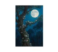 IYTAFGYT Poster su tela con luna piena tra gli alberi, incantevole foresta misteriosa di mezzanotte, decorazione per camera da letto, paesaggio decorativo, regalo, 40 x 60 cm