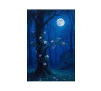 IYTAFGYT Stampa artistica da parete su tela, motivo: luna piena tra gli alberi, foresta misteriosa di mezzanotte, 50 x 75 cm