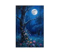 IYTAFGYT Stampa artistica da parete su tela, motivo: luna piena tra gli alberi, foresta misteriosa di mezzanotte, 30 x 45 cm